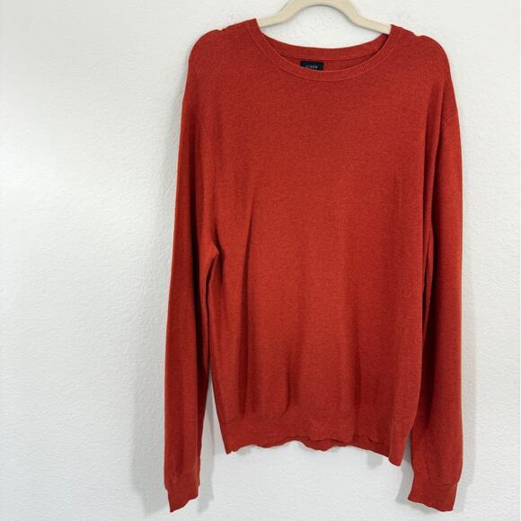 J. Crew Men's H6060 Garter Stitch Crewneck Sweater Size L 100% Cotton Rust Red - Picture 1 of 7